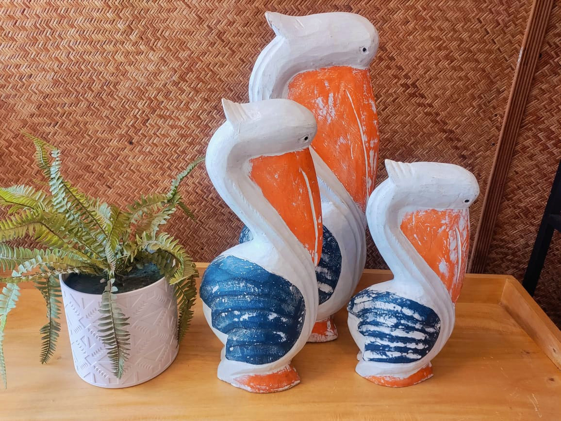 Set of 3 Pelicans Orange With Dark Blue