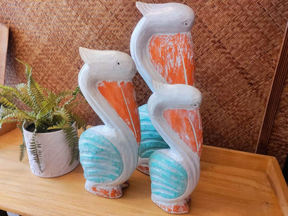 Set of 3 Pelicans Light Blue With Orange