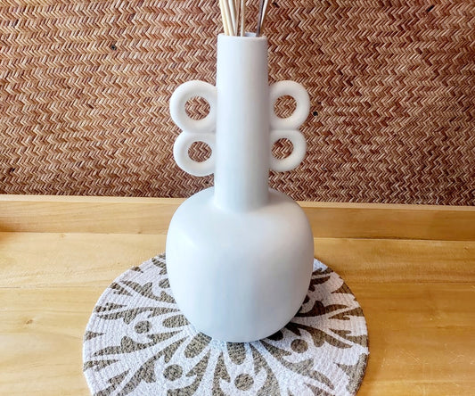 White Ceramic Vase Double Side Ring Handles
