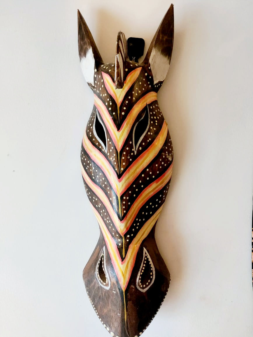 Wooden Brown Giraffe Stribe Mask